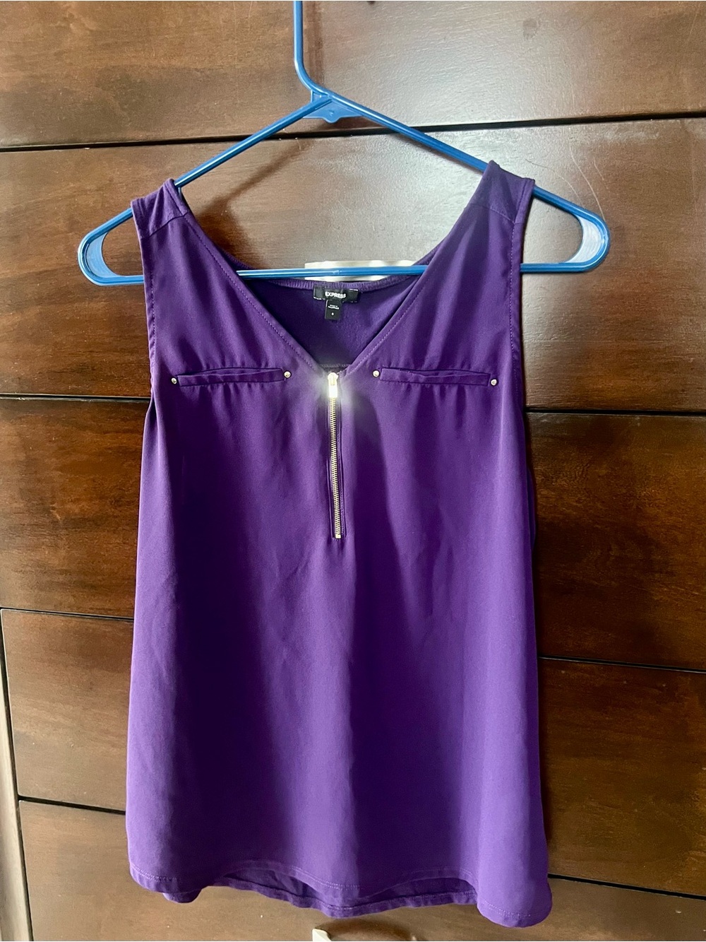 Express Purple Sleeveless Zip-Front Top with Gold Hardware